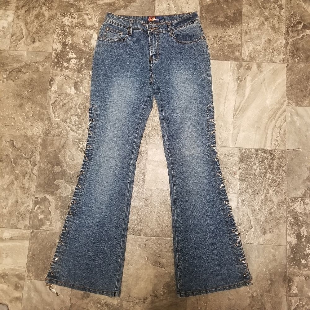Vintage 90s y2k U Jeans Denim‎ Chain Accents Bootcut Flared Leg Mid Rise Size 9